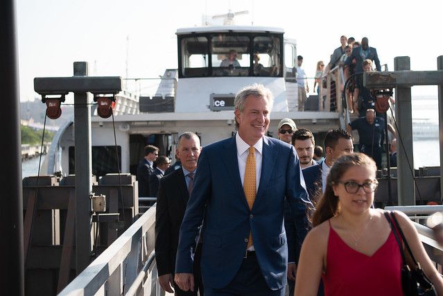 Mayor Bill de Blasio launching the new Lower East Side ferry route